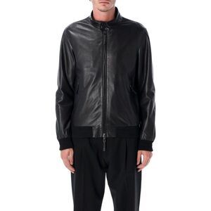 SWORD Men's Leather Bomber Jacket Men BLACK Outerwear